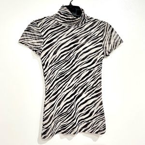 NWT Mesh Mock Turtleneck Zebra Print Shirt